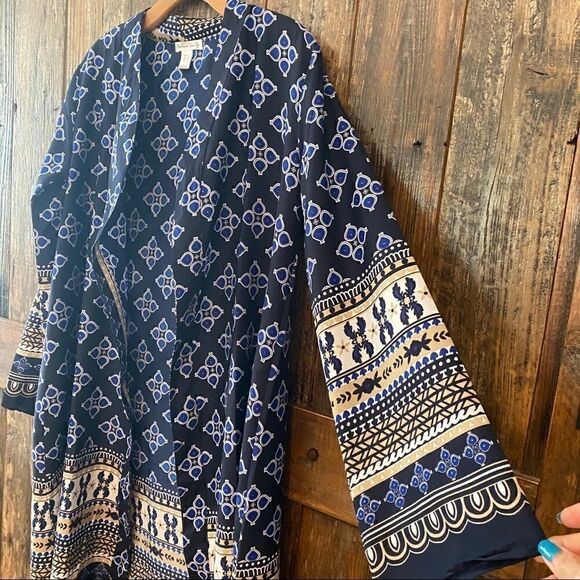 Streetwear Society Sz S Blue Bali Bohemian Open Flowy Concert Event Duster - Picture 8 of 12